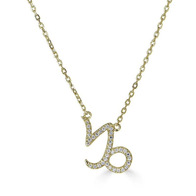 14KT GOLD 0.12 CARAT ROUND DIAMOND CAPRICORN NECKLACE- 2 COLORS