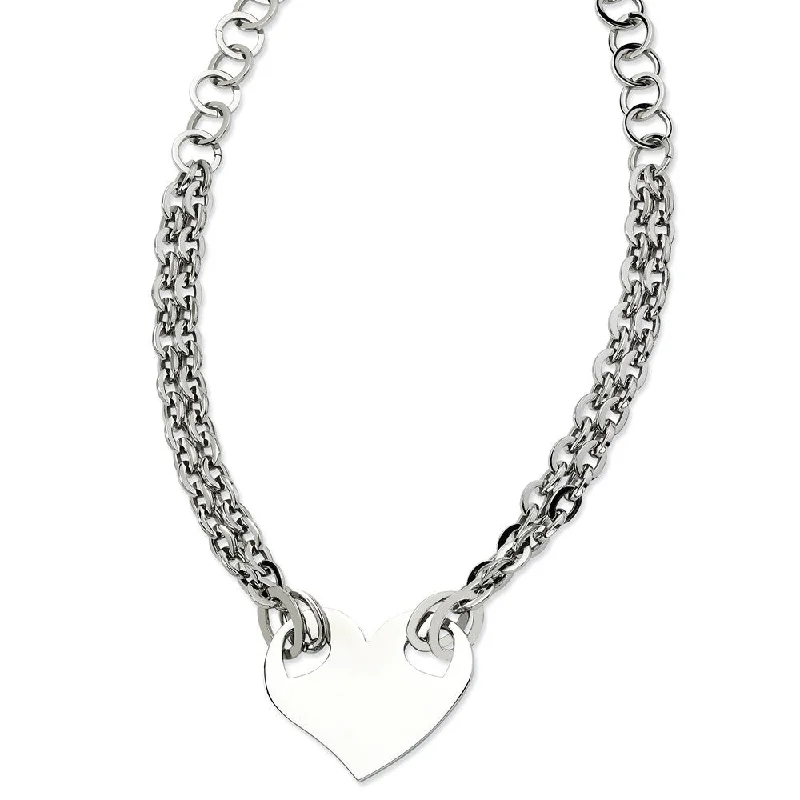 Stainless Steel Engravable Polished Heart Necklace - 20 Inch