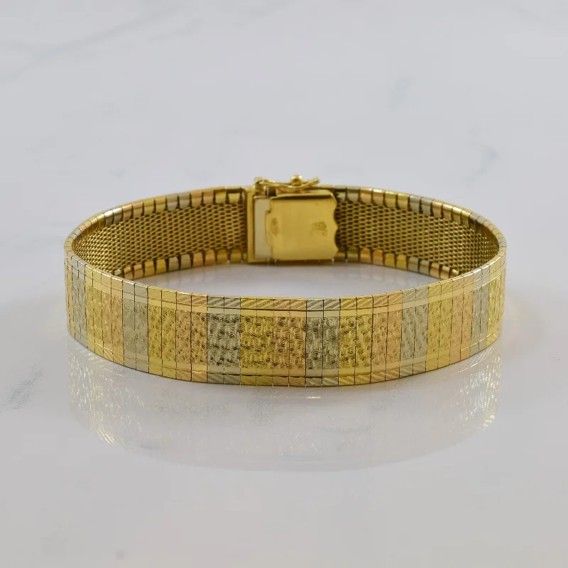 Vintage Italian Hallmarked Tri Colour Woven Gold Bracelet | 7.5" |