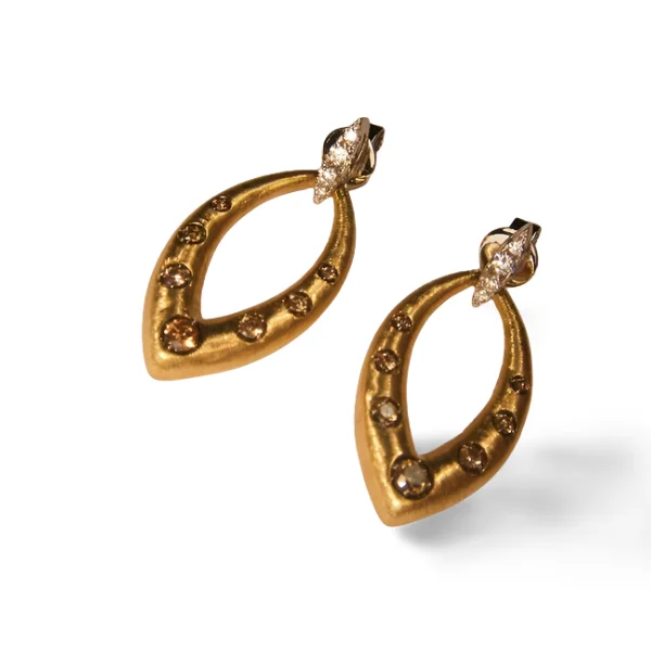 Magnificent Cordova 14K Two-Tone Gold Champagne Diamond Designer Earrings