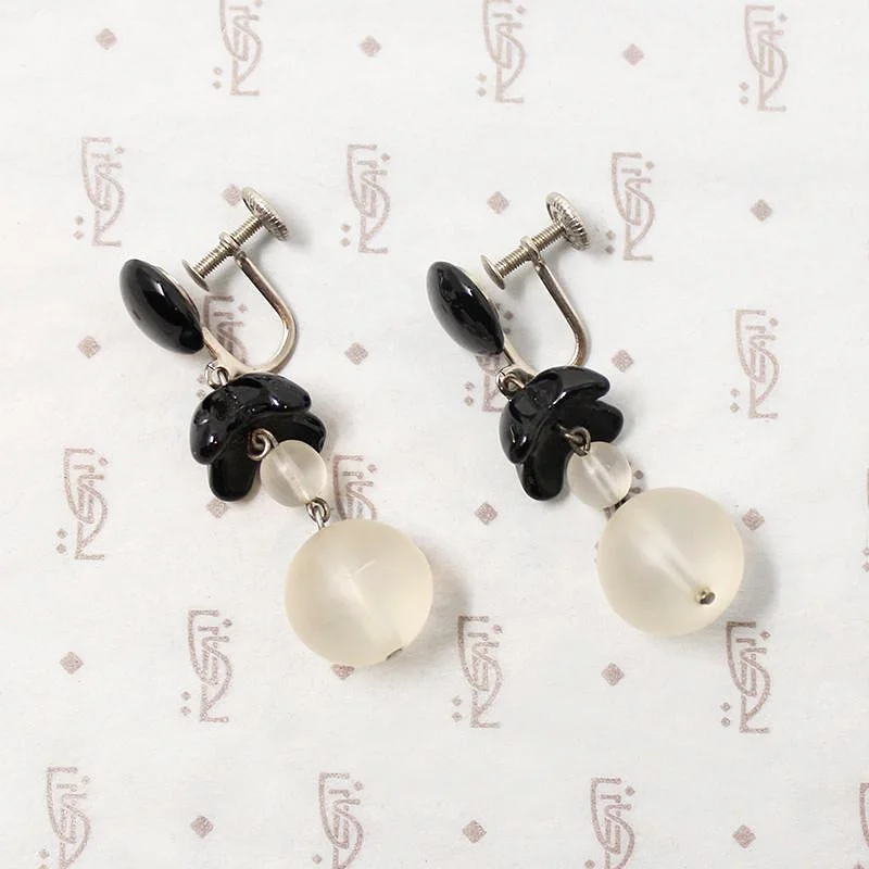 West German Black & White Glass Dangle Earrings