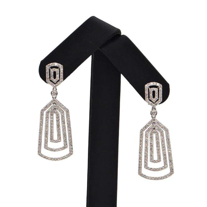 Estate Diamond 18k White Gold Drop Earrings