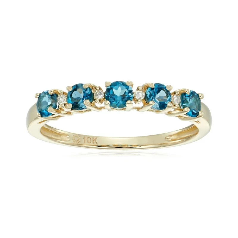 10k Yellow Gold London Blue Topaz & Diamond Stackable Ring