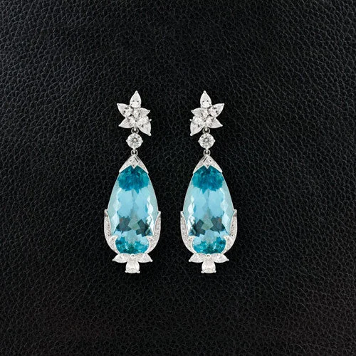 Aquamarine & Diamond Dangle Earrings