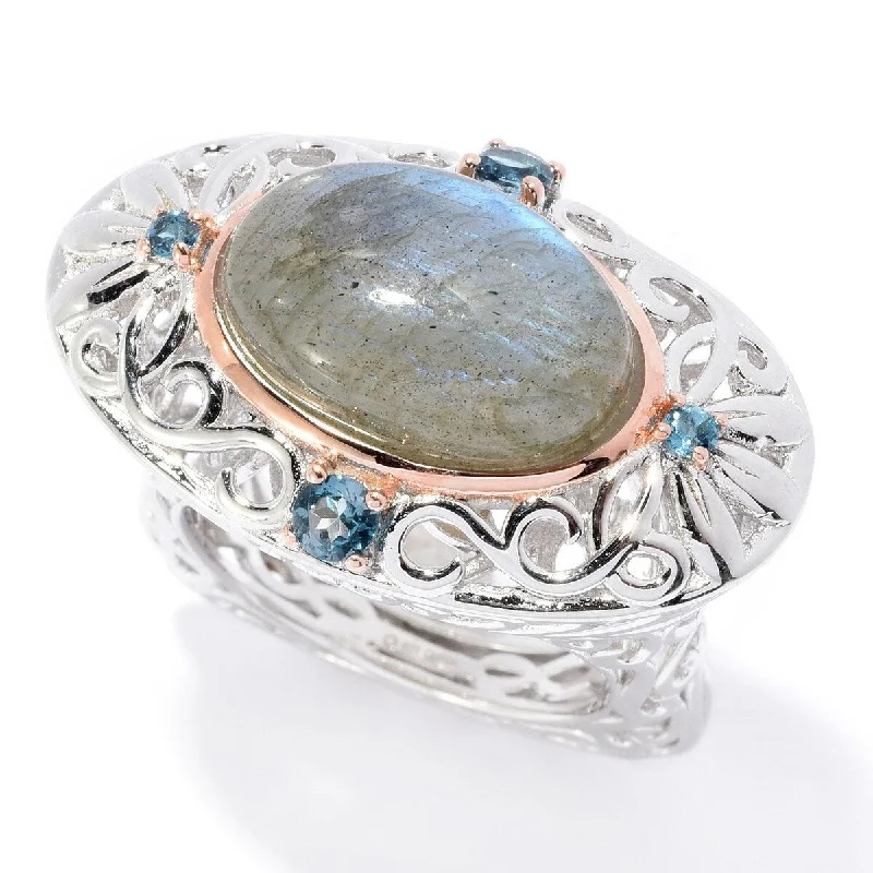 Dallas Prince Designs Sterling Silver 15 x 10mm Oval Labradorite & Gem Filigree Ring