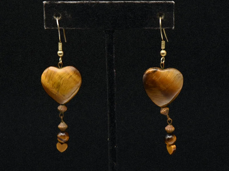 Vintage Tiger's Eye Heart Bead Earrings