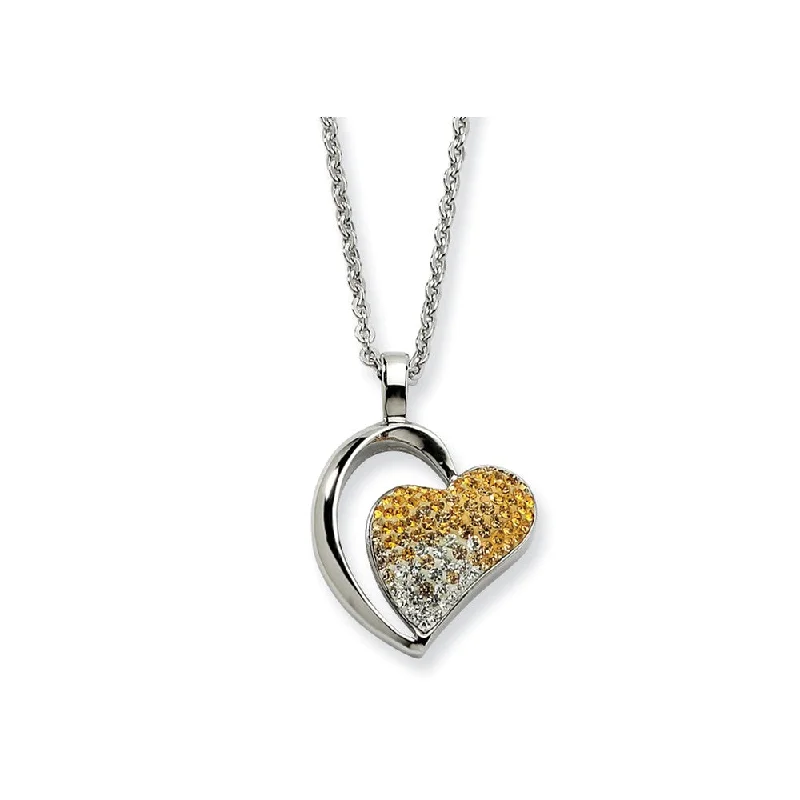 Stainless Steel Yellow and Clear Crystal Heart Necklace - 22 Inch