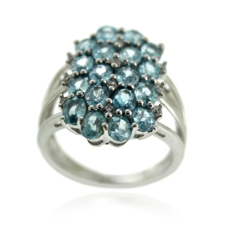 925 Sterling Silver Blue Zircon and White Natural Zircon Ring