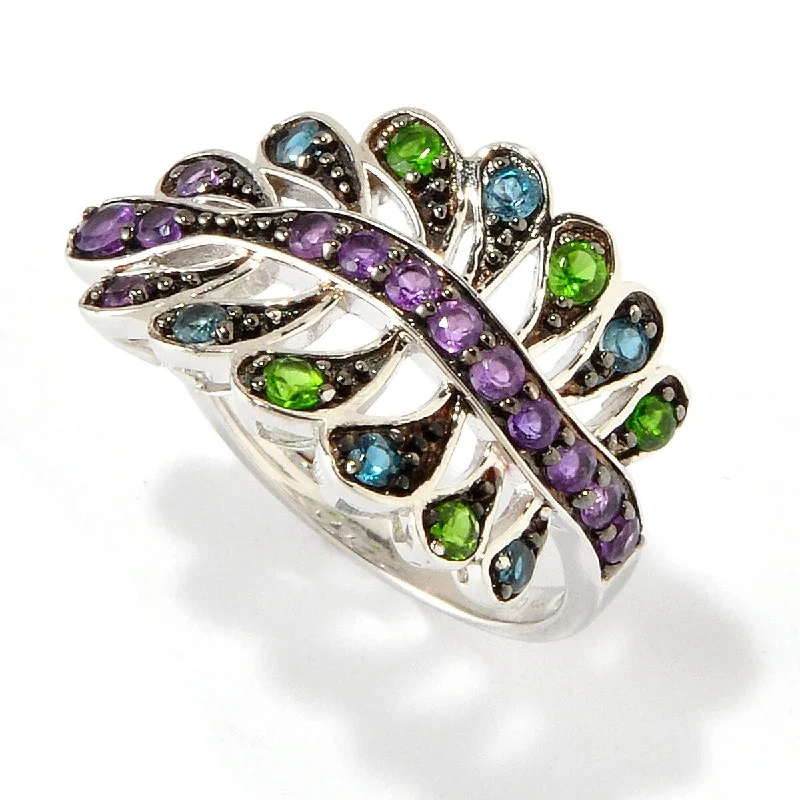 925 Sterling Silver African Amethyst and London Blue Topaz Ring