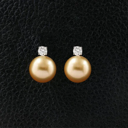 Golden Pearl & Diamond Earrings