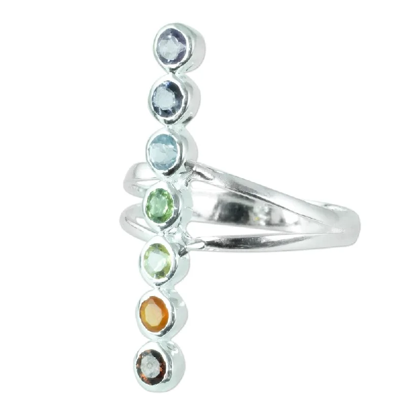 Handmade Sterling Silver Peaceful Harmony Multi-gemstone Ring (India)