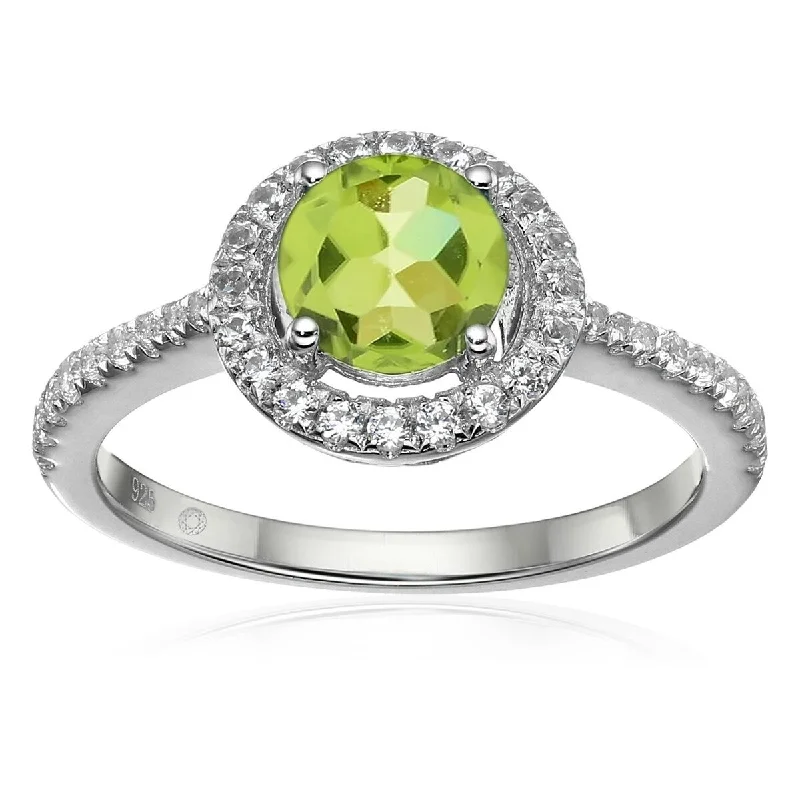 925 Sterling Silver Peridot and Created White Sapphire Ring