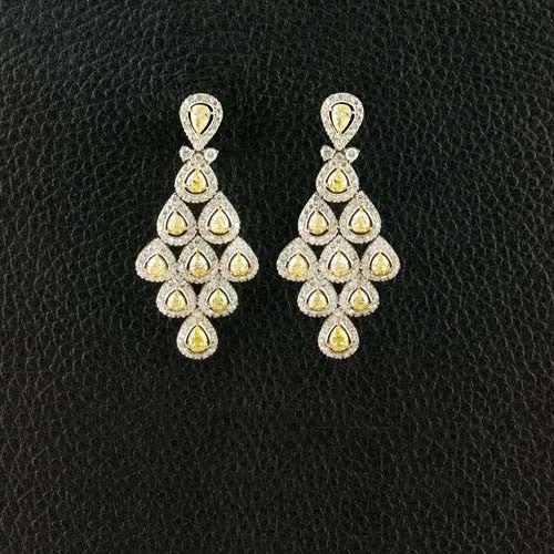 Yellow & White Diamond Dangle Earrings