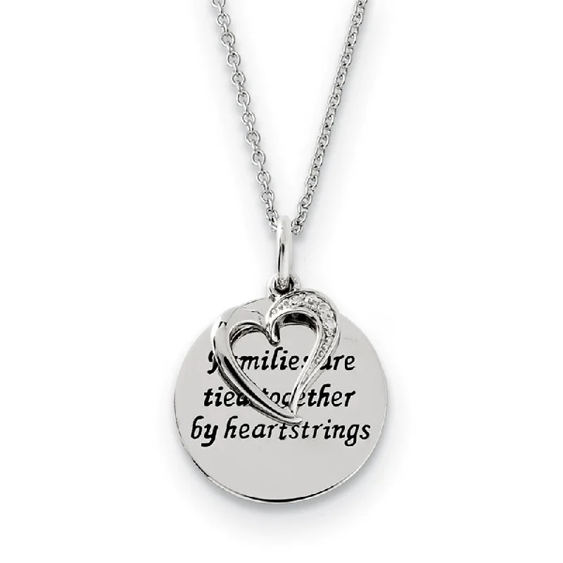 Rhodium Sterling Silver & CZ Families Are Tied Together Heart Necklace