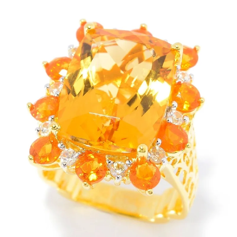 925 Sterling Silver Citrine,Fire Opal,White Natural Zircon Ring Size - 6