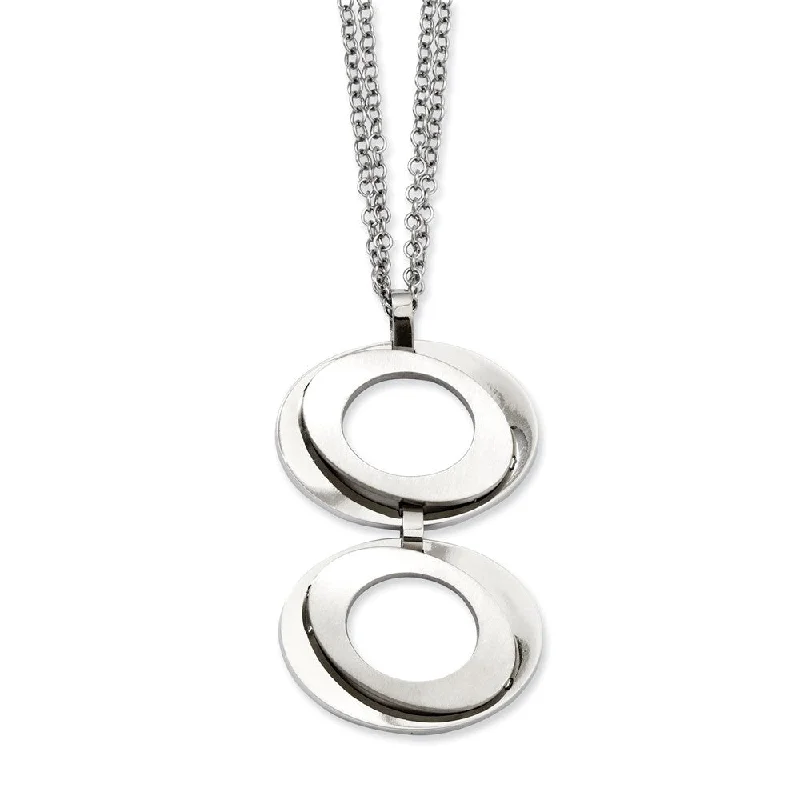 Brushed and Polished Adjustable Steel Necklace 16.5 to 17.5 Inch