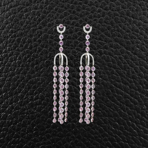 Pink Topaz & Diamond Dangle Earrings