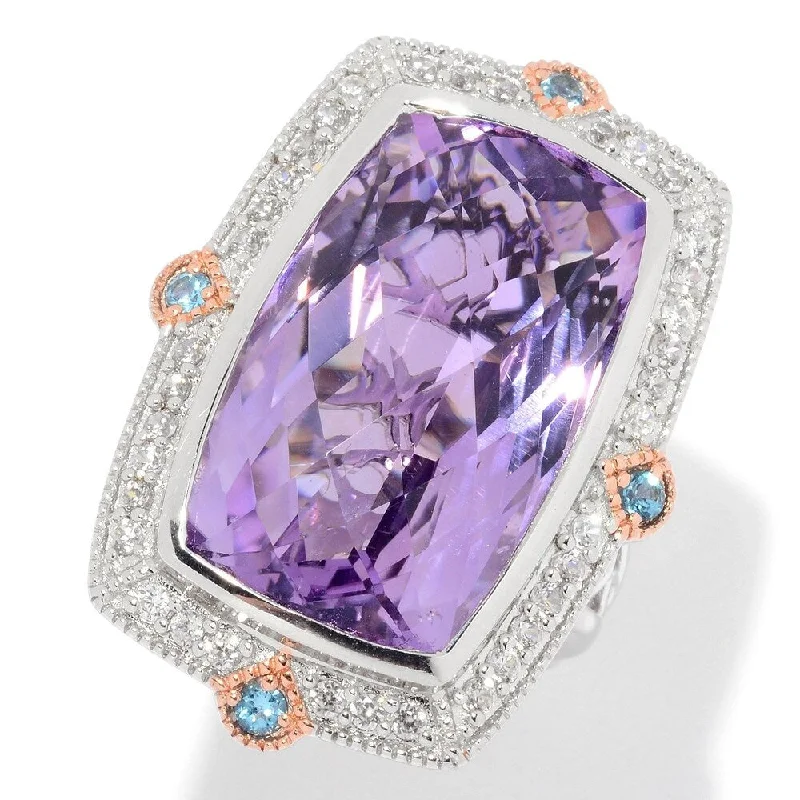 Sterling Silver Two-tone 23.88ctw Amethyst & Multi Gem Ring