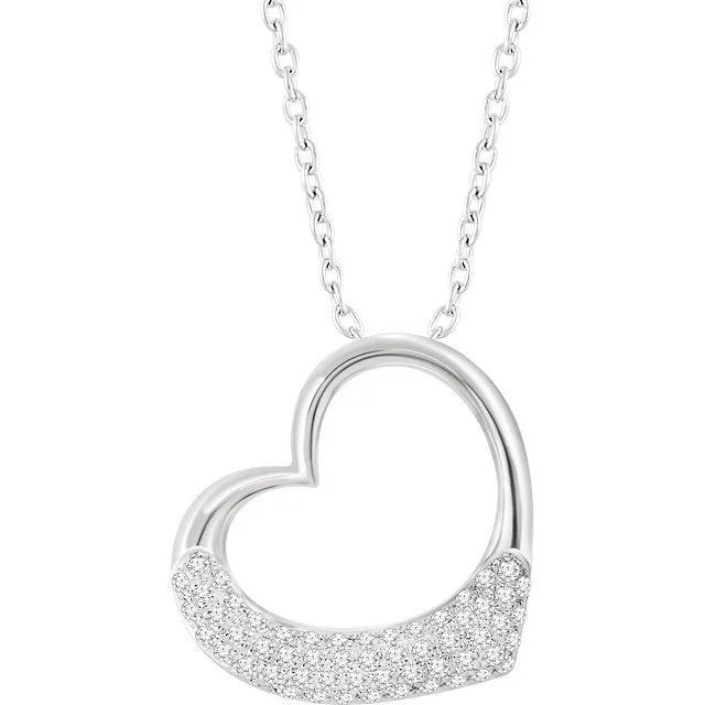 14KT WHITE GOLD 1/5 CTW DIAMOND 16-18" HEART NECKLACE