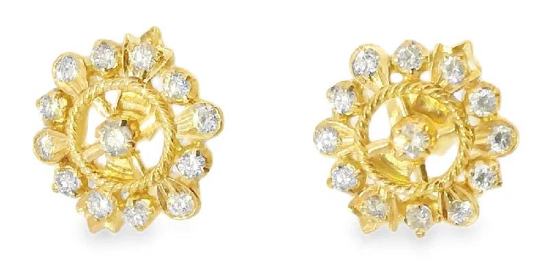 Gorgeous Estate 22K 24K Yellow Gold Snowflake Diamond Stud Earrings Studs