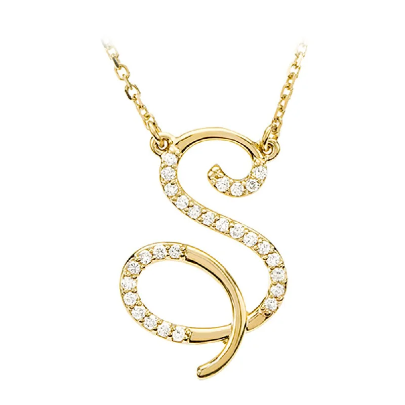 1/8 Ctw Diamond 14k Yellow Gold Medium Script Initial S Necklace, 17in