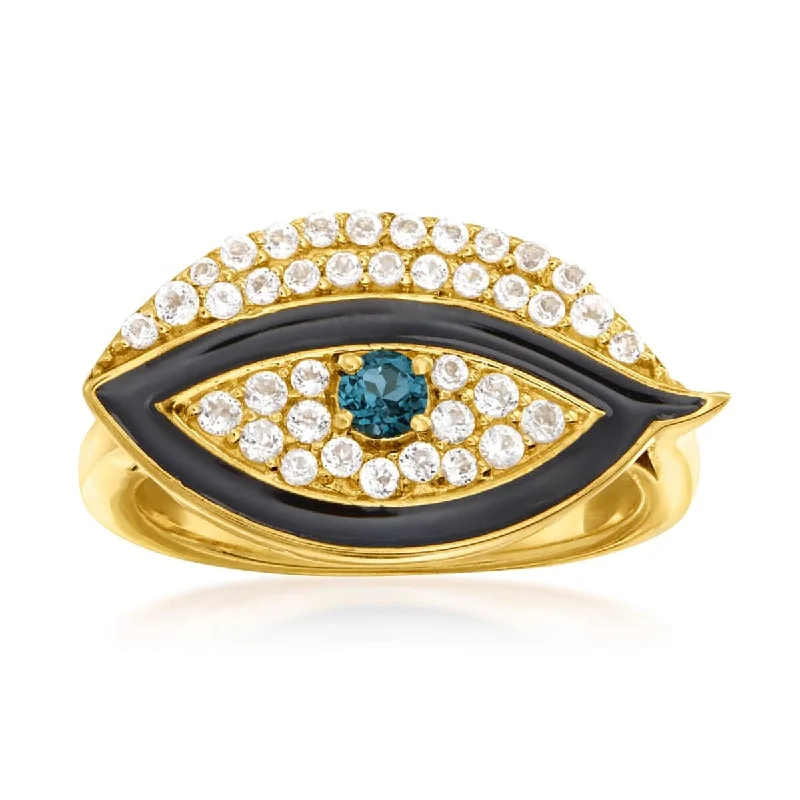 925 Sterling Silver London Blue Topaz and White Topaz Gemstone " Evil Eye " Ring