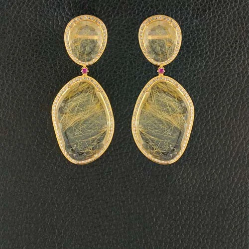 Rutilated Quartz & Diamond Earrings