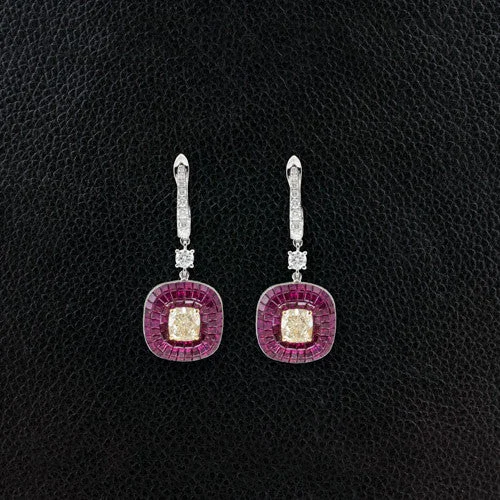 Ruby & Yellow Diamond Earrings