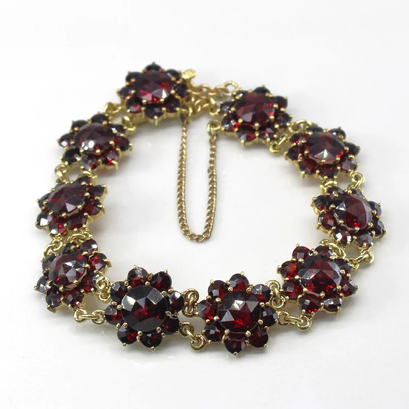 Victorian Birks Rose Cut Cluster Set Garnet Bracelet | 7.5"|