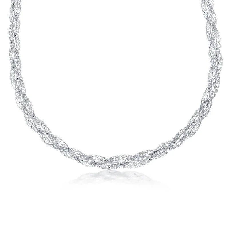 Sterling Silver Sparkly, Ultra-Light Thin Braided Mesh Necklace