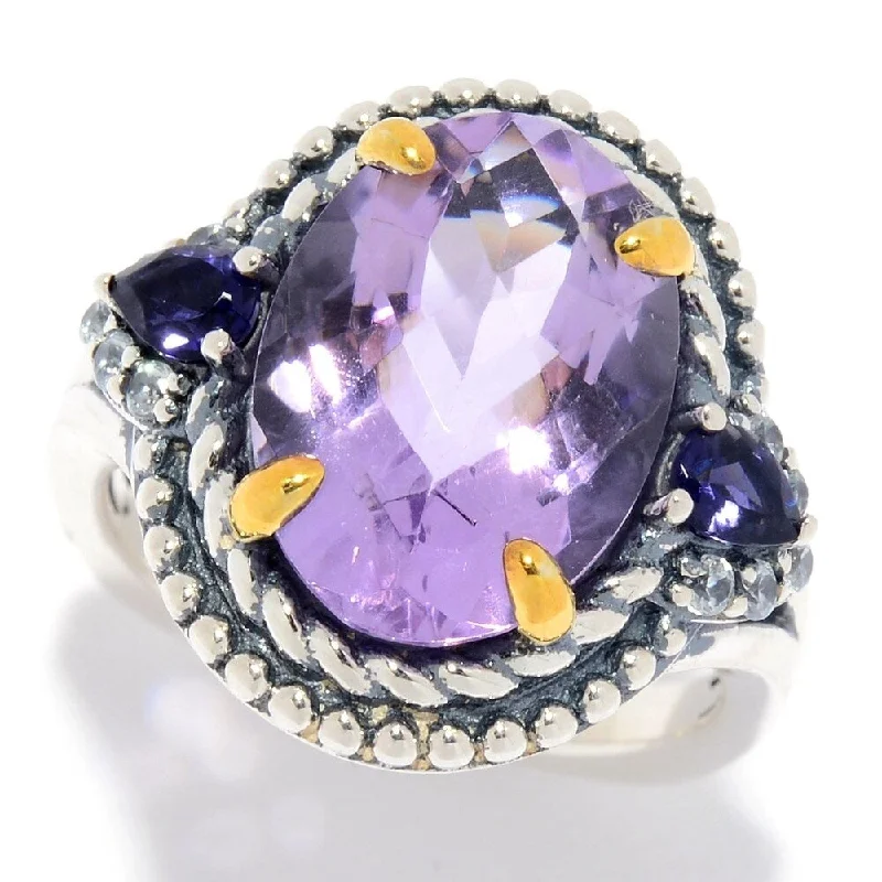 925 Sterling Silver Pink Amethyst and White Natural Zircon Ring