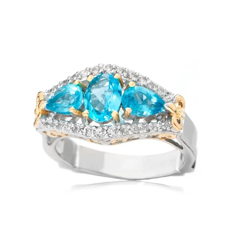 Sterling Silver Two-Tone Paraiba Color Blue Apatite & White Zircon Ring