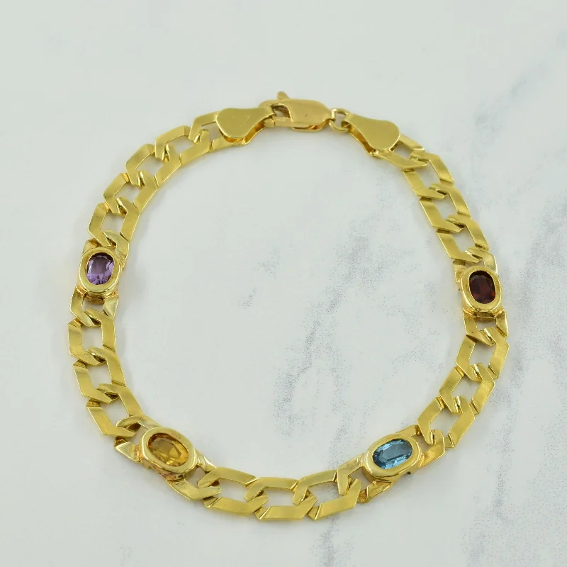 Multi Gemstone Cuban Link Bracelet | 2.00ctw | 7.5" |