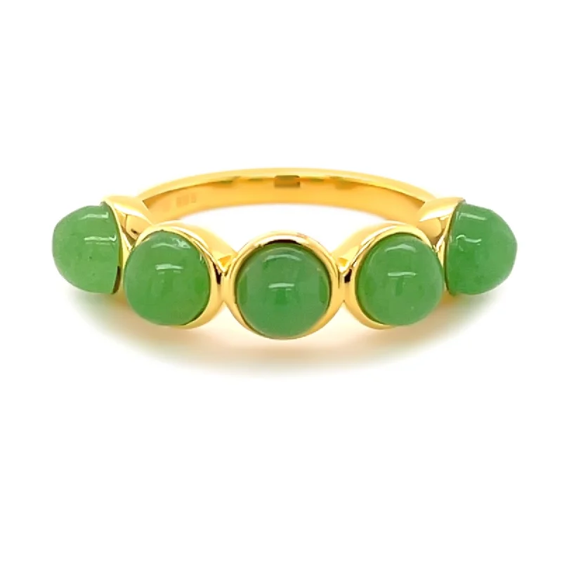 925 Sterling Silver Dyed Green Jade 5-Stone Ring