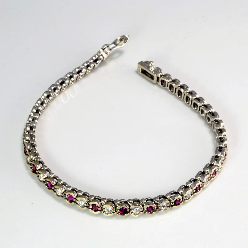 Semi Bezel Diamond & Ruby Tennis Bracelet | 1.38 ctw, 1.61 ctw | 7''|