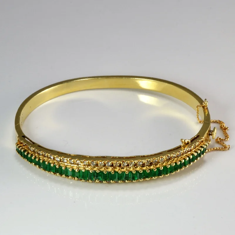 Pave Set Emerald & Diamond Bangle Bracelet | 0.62 ctw 7.5'' |