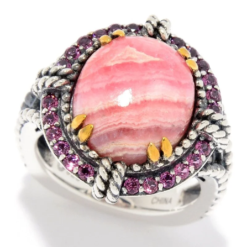 Sterling Silver Rhodochrosite & Rhodolite Garnet Halo Ring