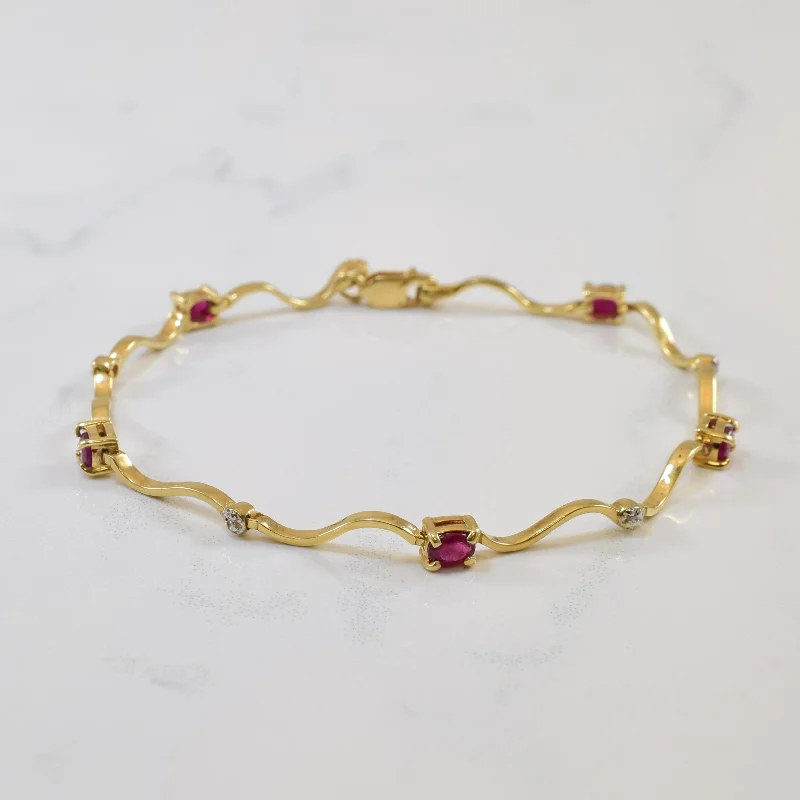 Ruby & Diamond Wave Link Bracelet | 1.10ctw, 0.02ctw | 7" |