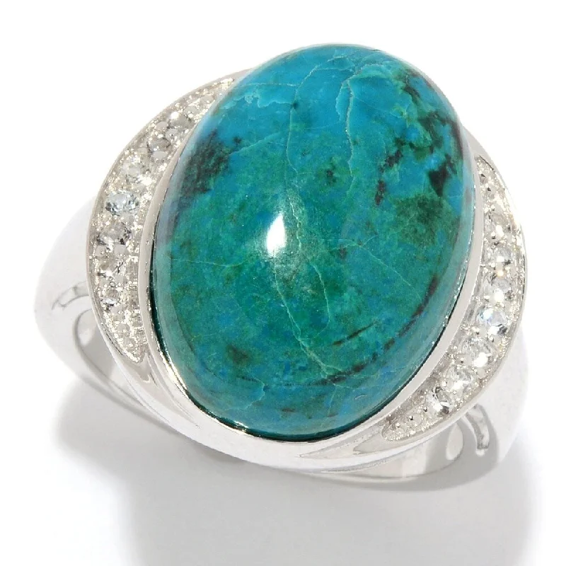 925 Sterling Silver Chrysocolla and White Topaz Ring