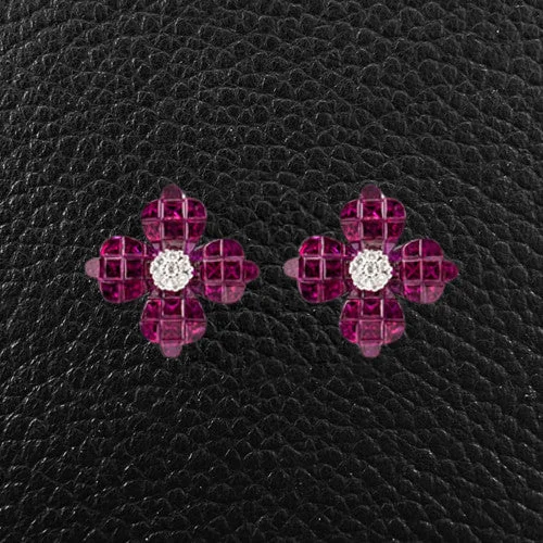 Ruby & Diamond Flower Earrings