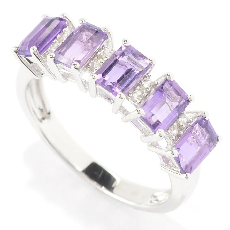 Sterling Silver 1 2/5ct Emerald-cut Amethyst and White Zircon Ring