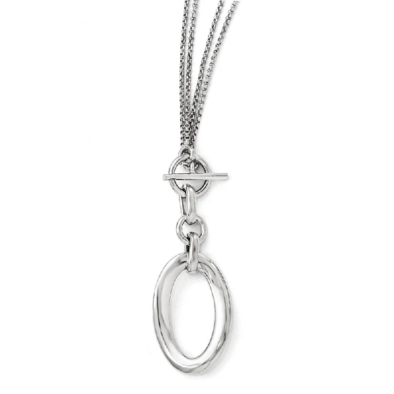 Bent Oval Double Strand Toggle Necklace in Sterling Silver, 17-Inch