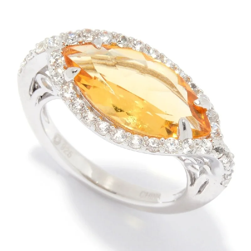 925 Sterling Silver Citrine and White Natural Zircon Ring