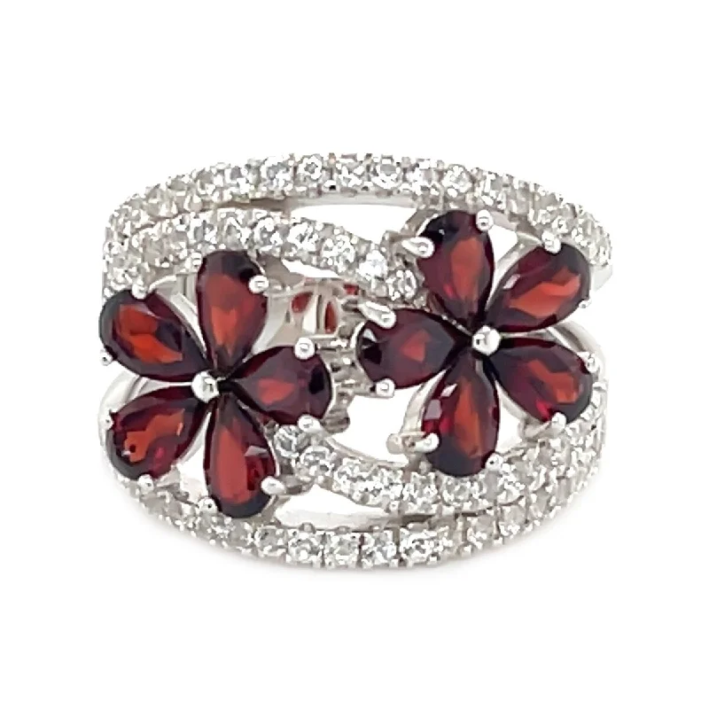 925 Sterling Silver Red Garnet Ring