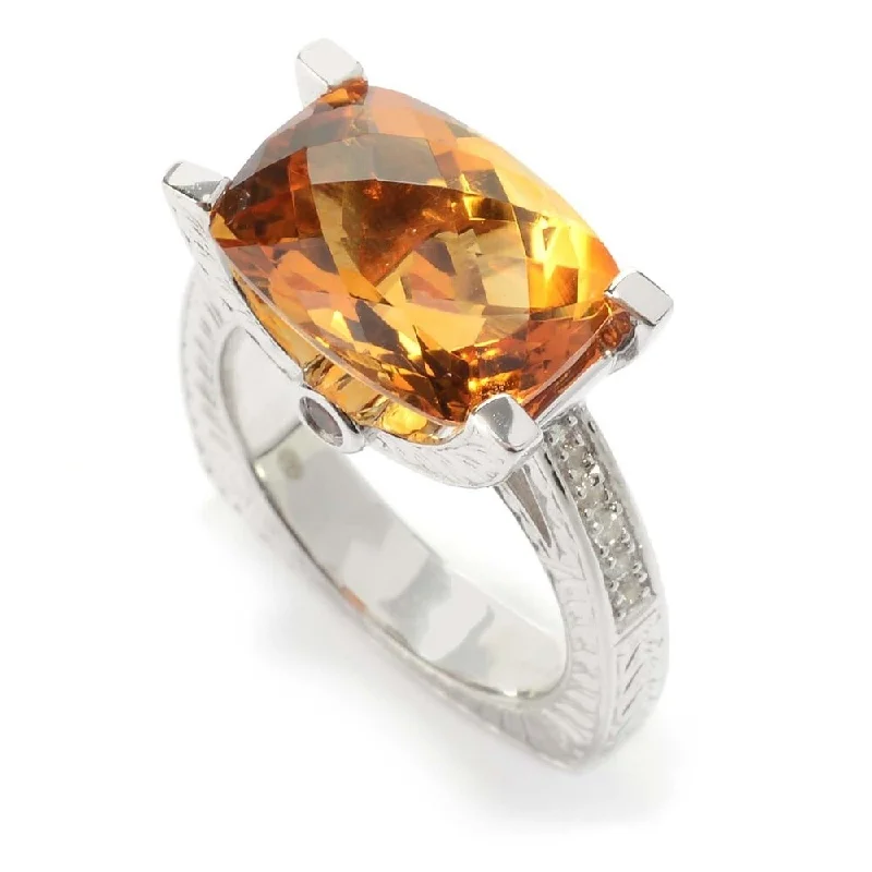 Sterling Silver Citrine Textured East-West Ring