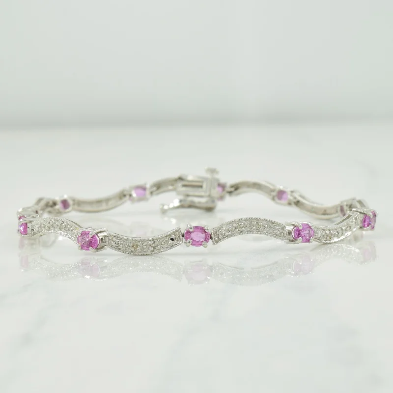 Pink Sapphire & Diamond Bracelet | 2.20ctw, 0.11ctw | 7" |