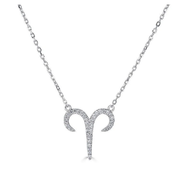 14KT GOLD 0.12 CARAT ROUND DIAMOND ARIES NECKLACE- 2 COLORS