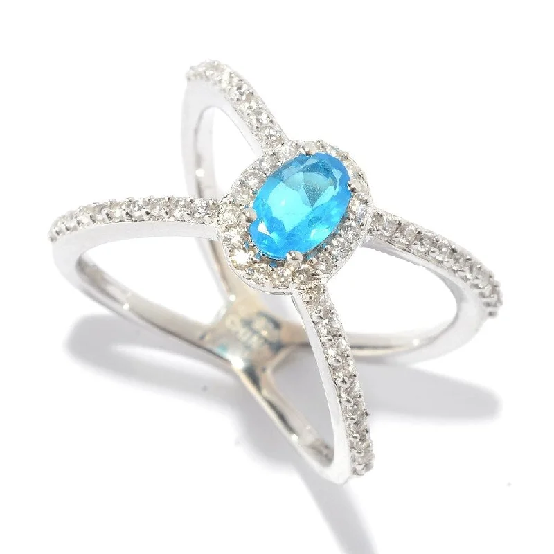 Platinum Vermeil "X" Halo Apatite Ring