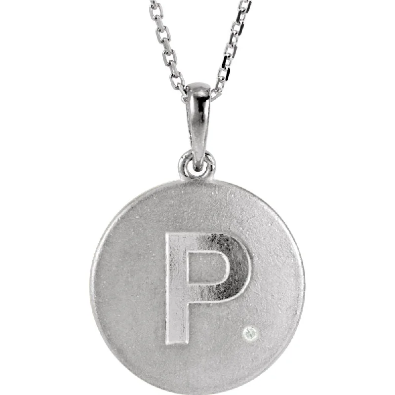 The Emma Sterling Silver Diamond Block Initial P Disc Necklace, 18 In.