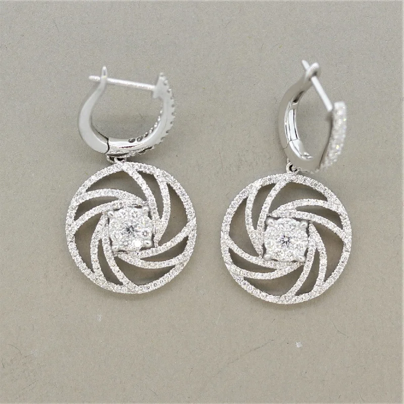 Diamond Swirl Gold Drop Earrings